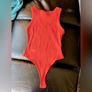 Sleeveless Ribbed Orange Bodysuit | Size Large